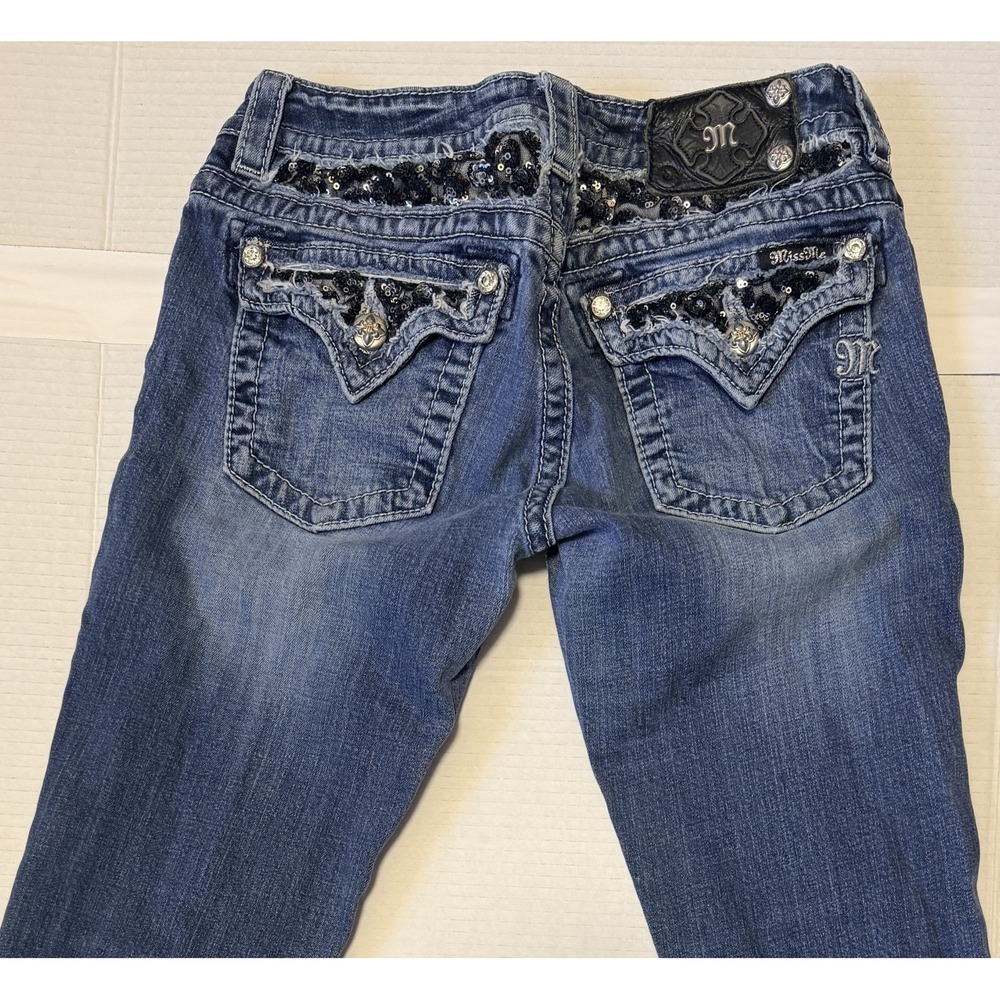 MISS ME - Women's Jeans - Mid-Rise Bootcut - Embellished Denim Blue - Size 27